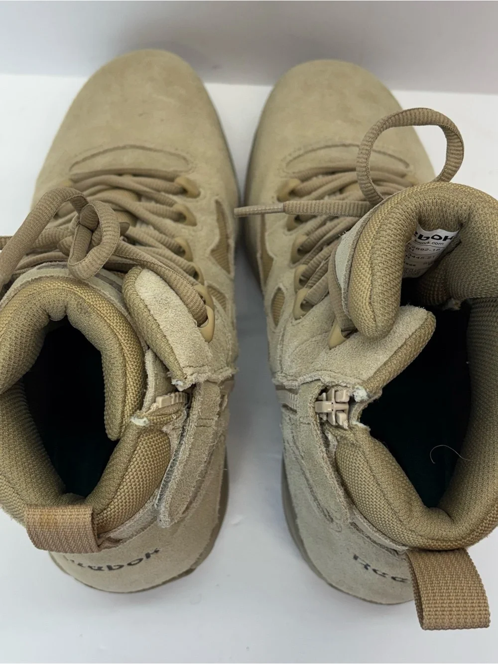 Reebok Desert Men’s Tan Suede Tactical Boots Rapid Response RB Side Zip 9 W EUC
